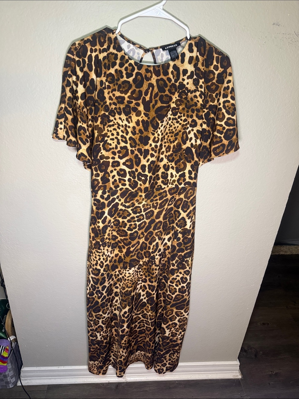 Express Leopard-Print Midi Dress in Brown and Black - Picture 1 of 8